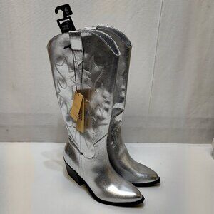 Steve Madden NYC Silver Tall Western Cowgirl Rodeo Boots WMNS US6 Comfort Insole